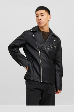 JACK & JONES Černá pánská koženková bunda Rocky - Pánské