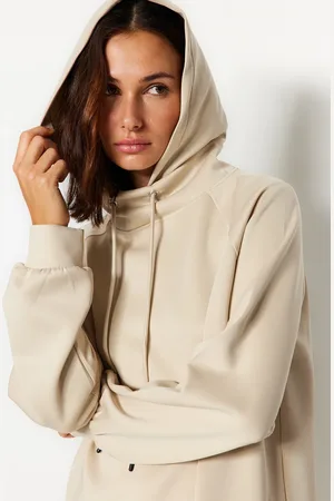 Trendyol Cream Hooded Diver/Scuba Knitted Sweatshirt