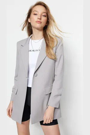 Trendyol Gray Oversize Lined Woven Blazer Jacket
