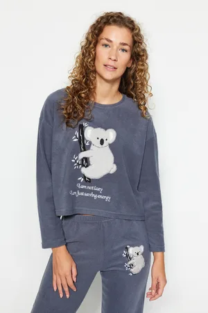 Trendyol Fleecová košile s tričkem a pleteným pyžamem se vzorem koala