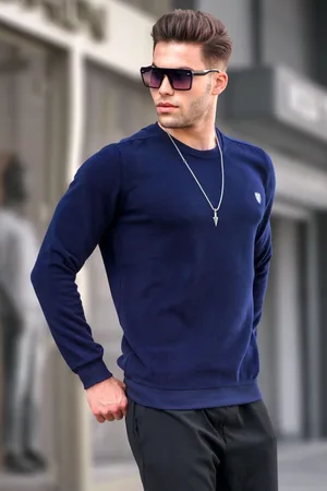 MADMEXT Světle námořnický modrý crew neck pravidelný střih základní mikina 5799