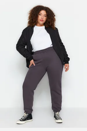Trendyol Pletené tepláky Curve Anthracite Fleece