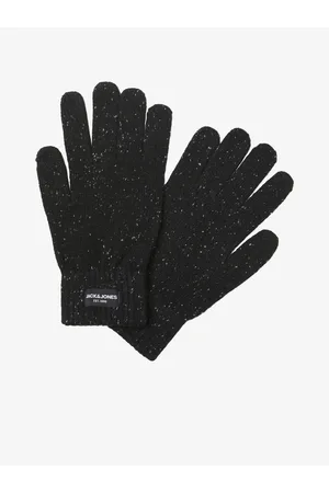 JACK & JONES Černé pánské žíhané rukavice Cliff - Pánské
