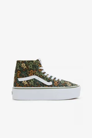 Vans Zeleno-hnědé dámské kotníkové květované tenisky SK8-Hi Tapered - Dámské