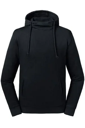 RUSSELL Black Unisex Sweatshirt Pure Organic High Collar Hooded Sweat
