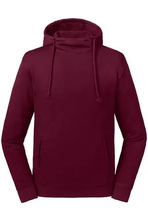 RUSSELL Burgundy Unisex Sweatshirt Pure Organic High Collar Hooded Sweat
