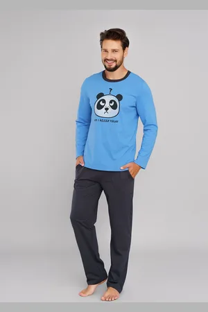 Italian Fashion Pánské pyžamo Jugo, dlouhý rukáv, dlouhé kalhoty - modrá/grafitová