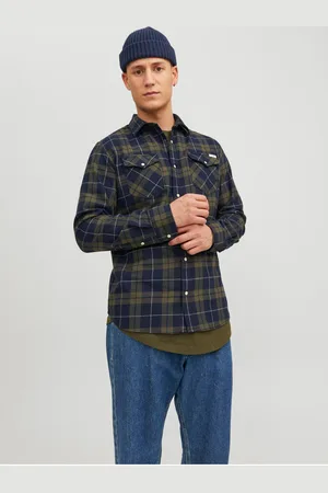 JACK & JONES Modro-zelená pánská kostkovaná košile Heridan - Pánské