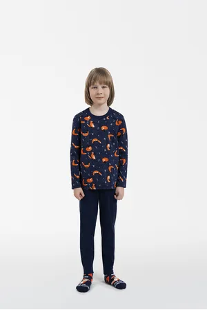 Italian Fashion Chlapecké pyžamo Witalis, dlouhý rukáv, dlouhé nohavice - potisk/námořnická modrá