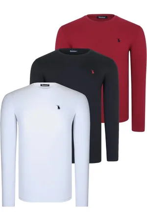 Dewberry TRIPLE SET T8588 ROUND NECK PÁNSKÁ MIKINA-ČERNO-BÍLÁ-VÍNOVÁ