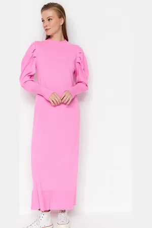Trendyol Pink Unlined Plain Knitted Rib/Casino Dress