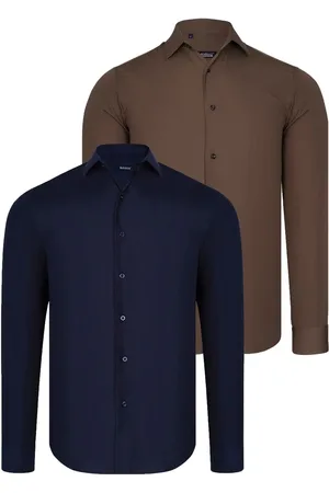 Dewberry DUAL SET G726 MENS SHIRT-NAVY BLUE-BROWN