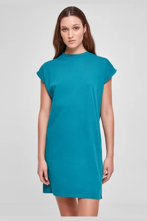 Urban classics Dámské šaty Turtle Extended Shoulder modrozelené