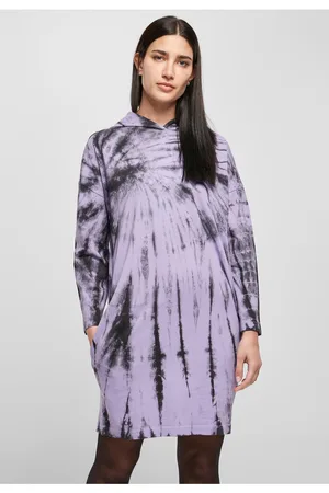 Urban classics Dámské oversized šaty s kravatou s kapucí černá/levandule