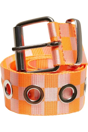 Urban classics Kostkovaný pásek s očky neonoranžově/bílý