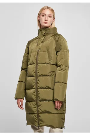 Urban classics Dámský kabát s vysokým krkem, olivový