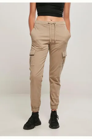 Urban classics Dámské pohodlné joggingové kalhoty s vysokým pasem z měkké taupe
