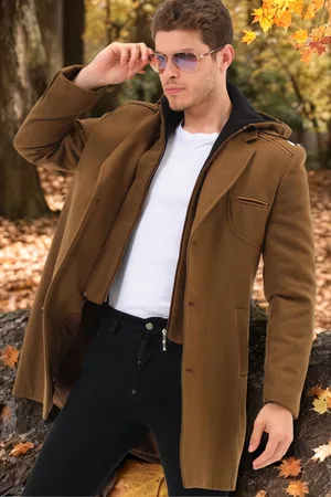 Dewberry PLT8371 DEWBRRY PÁNSKÝ KABÁT ROVNÝ CAMEL