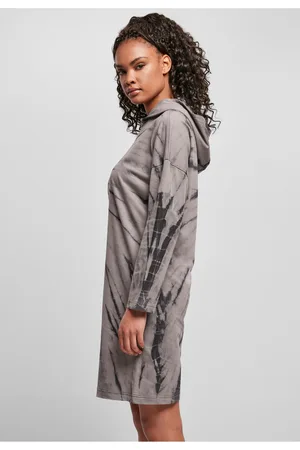 Urban classics Dámské oversized šaty s kravatou a kapucí černá/asfalt