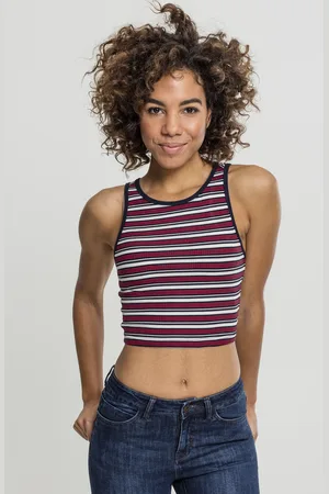 Urban classics Dámské tričko Rib Stripe Cropped Top bílá/námořnická/ohnivá červená