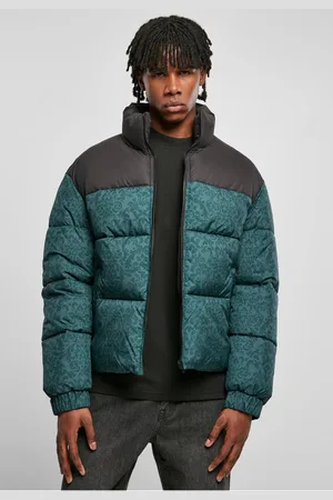 Urban classics AOP Retro Puffer Jacket bottlegreen damast aop