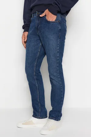 Trendyol Tmavě modré rovné džíny Denim kalhoty