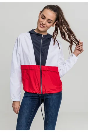 Urban classics Dámská 3tónová oversize větrovka tmavě modrá/bílá/ohnivá červená