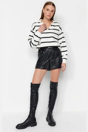 Trendyol Ecru Polo Neck Striped Thick Regular/Normal Fit Knitted Sweatshirt