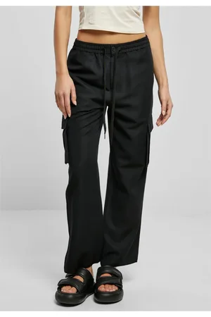 Urban classics Dámské kalhoty Vicose Straight Leg Cargo černé