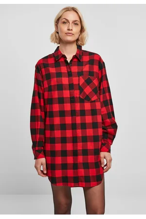 Urban classics Dámské oversized flanelové košilové šaty černo/červené