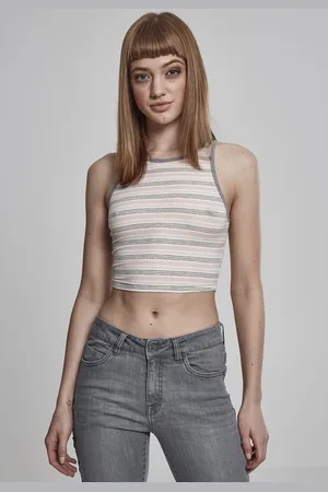 Urban classics Dámský Rib Stripe Cropped Top růžová/bílá/šedá