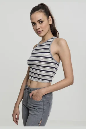 Urban classics Dámské tričko Rib Stripe Cropped Top tmavě/bílá/