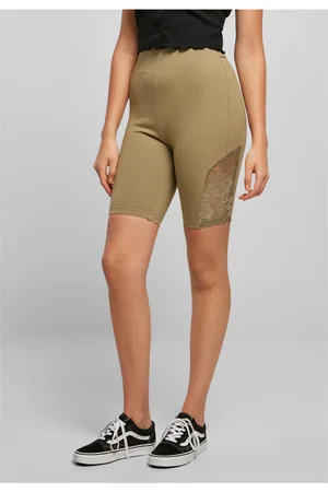 Urban classics Dámské khaki šortky s vysokým pasem s krajkovou vložkou