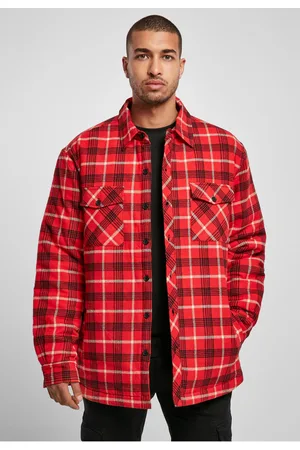Urban classics Kostkovaná prošívaná košilová bunda červená/černá