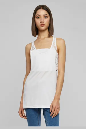 Urban classics Dámské květinové tkaničky Loose Tank bílé