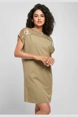 Urban classics Dámské šaty s krajkou khaki