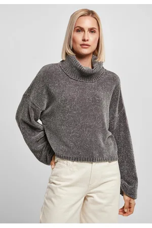 Urban classics Dámský rolák s krátkým žinylkovým svetrem asfalt