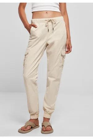 Urban classics Dámské kalhoty Cargo Jogging s vysokým pasem whitesand