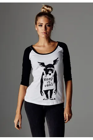 Merchcode Dámské značkové tričko Banksy´s Graffiti Ape Raglan Wht/blk