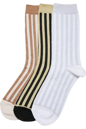Urban classics Ponožky s kovovým efektem Stripe Ponožky 3-balení černá/bílá písková/bílá