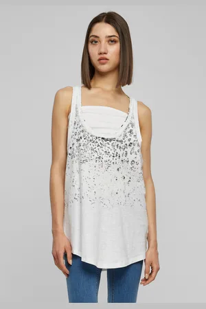 Urban classics Ladies Long Leo Print Loose Tank wht/blk