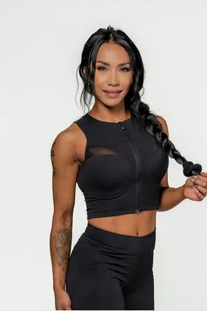 Nebbia Dámský crop top s vysokou podporou INTENSE Mesh Gold/zlatá