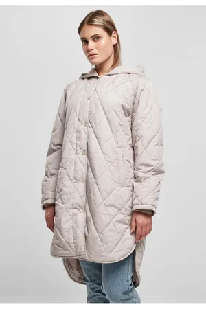 Urban classics Dámský oversized diamantový prošívaný kabát s kapucí v teple šedé barvě