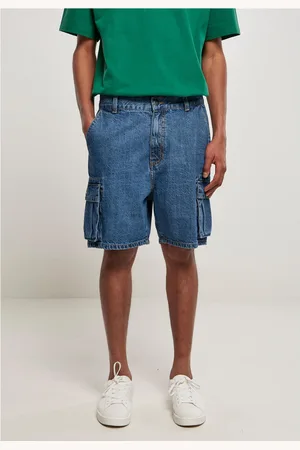 Urban classics Organic Denim Cargo Shorts seprané v indigu