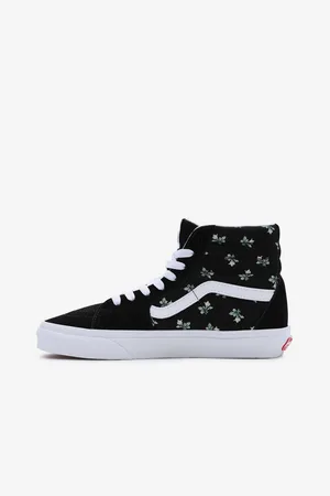 Vans Černé dámské květované kotníkové tenisky se semišovými detaily V - Dámské