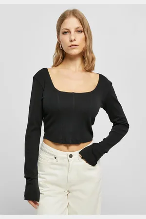 Urban classics Dámský krátký rukáv Corsage s dlouhým rukávem, černý