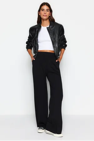 Trendyol Black Premium Soft Fabric Pocket Wideleg/Casual Fit Knitted Sweatpants