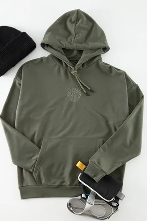 Trendyol Khaki oversized/široký střih mikina s kapucí a květinovou výšivkou