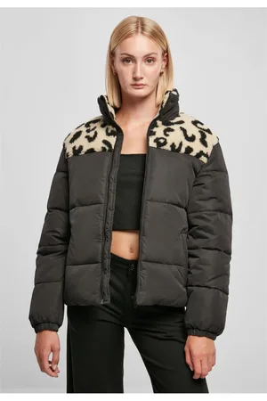 Urban classics Dámská bunda AOP Sherpa Mixed Puffer Jacket černá/sandleo