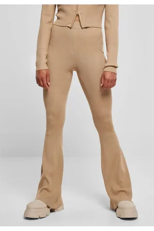Urban classics Dámské legíny s žebrovaným úpletem Bootcut unionbéžová